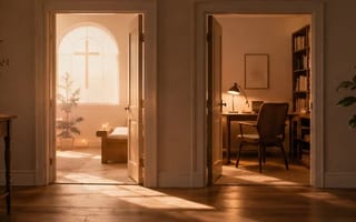 Duas portas abertas para ambientes quentes e iluminados — aconselhamento cristão e terapia